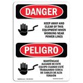 Signmission OSHA Sign, Keep Away Clear Power Lines Bilingual, 5in X 3.5in Decal, 3.5" W, 5" L, Spanish OS-DS-D-35-VS-1670